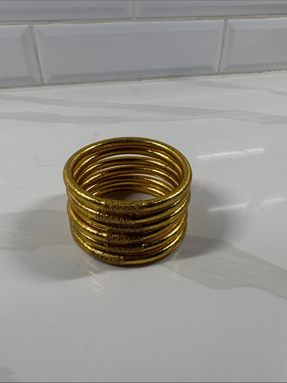 BUDHAGIRL | GOLD ALL WEATHER BANGLES® - SERENITY PRAYER Set of 6 SIZE SMALL